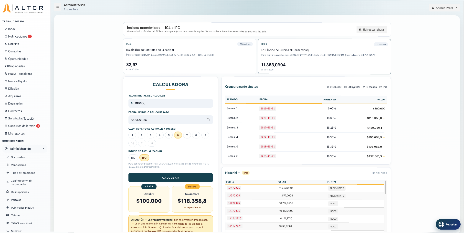 ALTOR · Calculadora de ajustes ICL e IPC